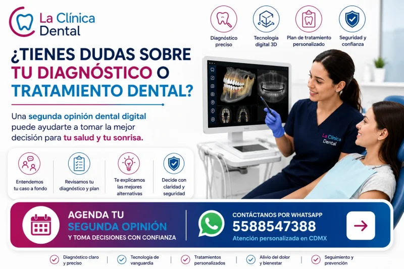 Paciente recibiendo segunda opinión dental digital en CDMX con tomografía 3D, escáner intraoral y revisión de plan de implantes, coronas y rehabilitación oral.